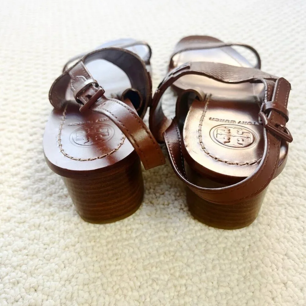 LIKE NEW Tory Burch Eleanor Brown Slingback Sandals Snakeskin Brown 9M